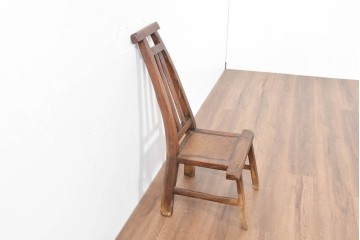 中国アンティーク　民芸の趣　籐座面　二本縦桟のチャイナチェア　(R-084331)