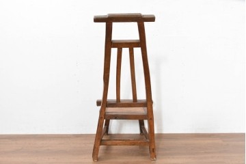 ジャンク品　中国アンティーク　民芸の趣　籐座面　二本縦桟のチャイナチェア　(R-084332)