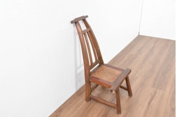 ジャンク品　中国アンティーク　民芸の趣　籐座面　二本縦桟のチャイナチェア　(R-084332)