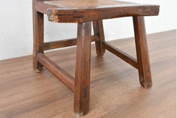 ジャンク品　中国アンティーク　民芸の趣　籐座面　二本縦桟のチャイナチェア　(R-084332)