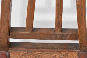 ジャンク品　中国アンティーク　民芸の趣　籐座面　二本縦桟のチャイナチェア　(R-084332)