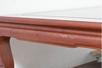 中古　美品　花梨(カリン)材ならではの赤褐色が美しい彫刻入りの座卓(ローテーブル、センターテーブル、リビングテーブル)(R-084336)