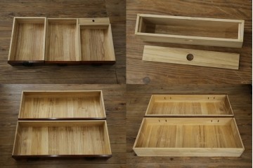 中古　美品　高級工芸家具　閂(かんぬき)付き　職人手作り!!重厚な手打ち金具に欅(ケヤキ)の風合いと漆の艶調和が目を惹く三国デザインの車箪笥　製作費推定250万円　(R-084337)