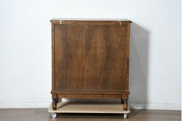 中古　美品　国産職人手作り　アンティーク調　作りの良い脚付き民芸キャビネット・下段(収納棚、戸棚、サイドキャビネット、引き出し、サイドチェスト)(R-084341)