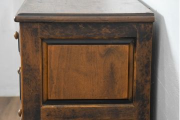 中古　美品　国産職人手作り　アンティーク調　作りの良い脚付き民芸キャビネット・下段(収納棚、戸棚、サイドキャビネット、引き出し、サイドチェスト)(R-084341)
