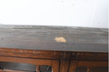 和製アンティーク　大正ロマン　良作　ナラ材　凝ったデザインの二段重ねキャビネット(食器棚、カップボード、収納棚、戸棚、上下バラ売り可能)(R-084342)