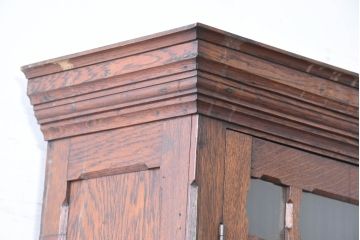 和製アンティーク　大正ロマン　良作　ナラ材　凝ったデザインの二段重ねキャビネット(食器棚、カップボード、収納棚、戸棚、上下バラ売り可能)(R-084342)