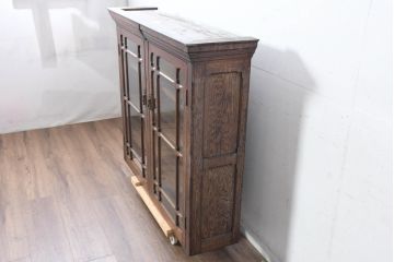 和製アンティーク　大正ロマン　良作　ナラ材　脚(台輪)付きリメイク　凝ったデザインのサイドキャビネット(食器棚、カップボード、収納棚、戸棚、本箱、ブックケース、書棚、本棚)(R-084343)