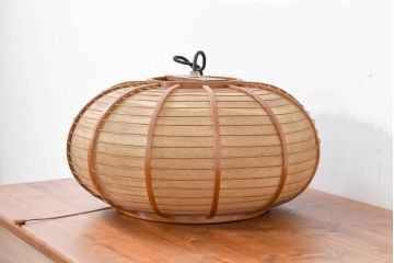 和製ビンテージ　田中製作所　温もり感じるレトロデザインが魅力的な竹細工の天井照明(ペンダントライト、吊り下げ照明、ヴィンテージ)(R-084345)