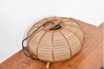 和製ビンテージ　田中製作所　温もり感じるレトロデザインが魅力的な竹細工の天井照明(ペンダントライト、吊り下げ照明、ヴィンテージ)(R-084345)