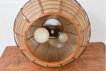 和製ビンテージ　田中製作所　温もり感じるレトロデザインが魅力的な竹細工の天井照明(ペンダントライト、吊り下げ照明、ヴィンテージ)(R-084345)