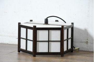 中古　松本民芸家具　和モダンスタイルの空間づくりにぴったりな障子張りの六角吊り下げ照明(天井照明、ペンダントライト、電笠)(R-084350)
