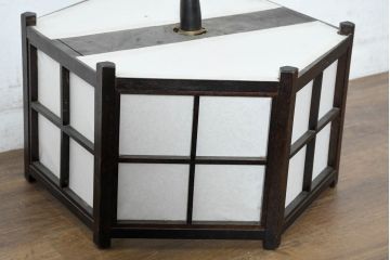 中古　松本民芸家具　和モダンスタイルの空間づくりにぴったりな障子張りの六角吊り下げ照明(天井照明、ペンダントライト、電笠)(R-084350)
