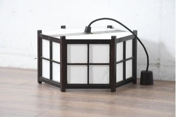 中古　松本民芸家具　和モダンスタイルの空間づくりにぴったりな障子張りの六角吊り下げ照明(天井照明、ペンダントライト、電笠)(R-084351)