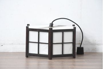 中古　松本民芸家具　和モダンスタイルの空間づくりにぴったりな障子張りの六角吊り下げ照明(天井照明、ペンダントライト、電笠)(R-084351)