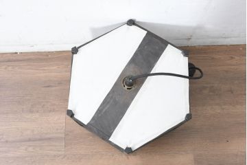 中古　松本民芸家具　和モダンスタイルの空間づくりにぴったりな障子張りの六角吊り下げ照明(天井照明、ペンダントライト、電笠)(R-084351)