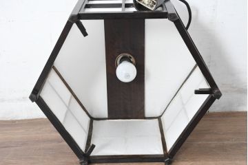 中古　松本民芸家具　和モダンスタイルの空間づくりにぴったりな障子張りの六角吊り下げ照明(天井照明、ペンダントライト、電笠)(R-084351)