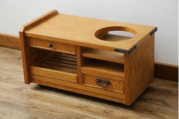 中古　美品　高級品　屋久杉　温かみのある佇まいのポットワゴン(お座敷ワゴン、サイドテーブル)(定価約12万円)(R-084357)