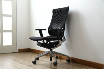中古　イトーキ(ITOKI)　アルミミラー仕上げ　エラストマーバック　スピーナチェア(Spina)　高級感と快適性を兼ね備えたオフィスチェア(アームチェア、デスクチェア、回転チェア、椅子、イス)(定価約25万円)(R-084360)