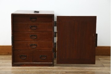 和製アンティーク　総桐材　船箪笥風　片開き戸付きの小引き出し　(R-084361)