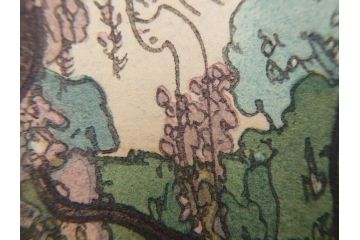 真作　後摺り　昭和10年吉田博作　「藤之庭」　優美な情景が広がる木版画　(R-084362)