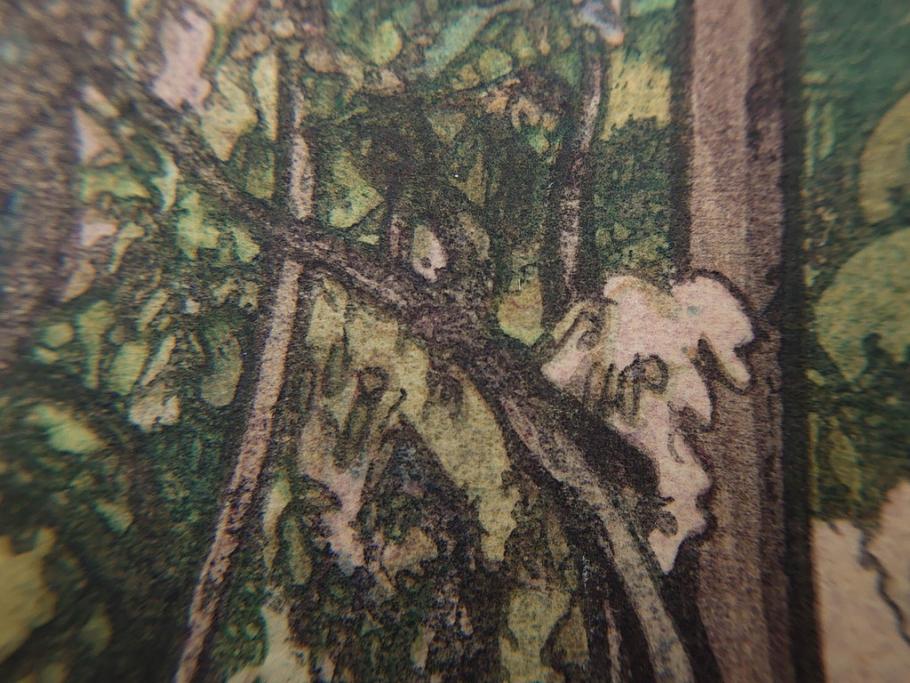 真作　後摺り　昭和10年吉田博作　「藤之庭」　優美な情景が広がる木版画　(R-084362)