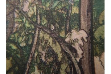 真作　後摺り　昭和10年吉田博作　「藤之庭」　優美な情景が広がる木版画　(R-084362)