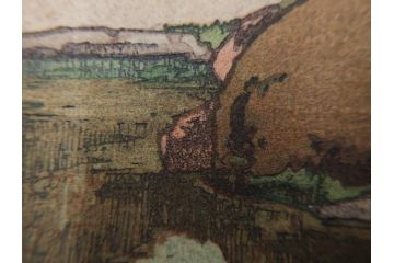 真作　後摺り　昭和10年吉田博作　「藤之庭」　優美な情景が広がる木版画　(R-084362)