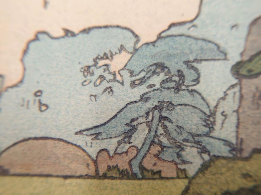 真作　後摺り　昭和10年吉田博作　「藤之庭」　優美な情景が広がる木版画　(R-084362)