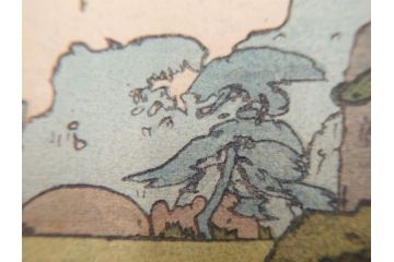 真作　後摺り　昭和10年吉田博作　「藤之庭」　優美な情景が広がる木版画　(R-084362)