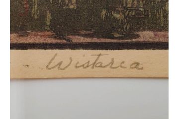 真作　後摺り　昭和10年吉田博作　「藤之庭」　優美な情景が広がる木版画　(R-084362)