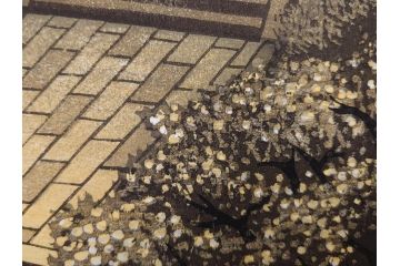 真作　後摺り　山高登　「湯島女坂」　41/100　情緒ある街並みを描いた木版画　(R-084363)