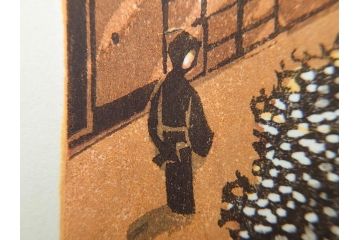 真作　後摺り　山高登　「湯島女坂」　41/100　情緒ある街並みを描いた木版画　(R-084363)