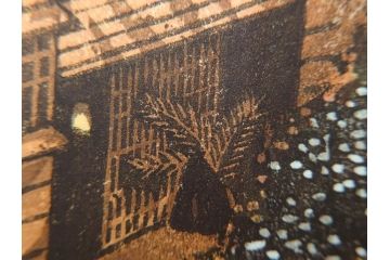 真作　後摺り　山高登　「湯島女坂」　41/100　情緒ある街並みを描いた木版画　(R-084363)