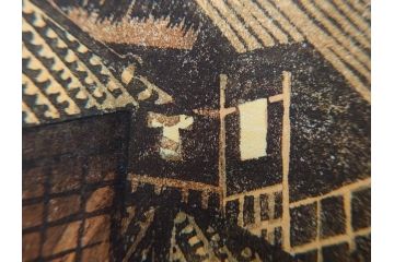 真作　後摺り　山高登　「湯島女坂」　41/100　情緒ある街並みを描いた木版画　(R-084363)