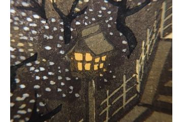 真作　後摺り　山高登　「湯島女坂」　41/100　情緒ある街並みを描いた木版画　(R-084363)