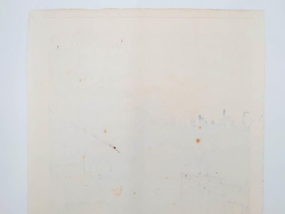 真作　後摺り　山高登　「湯島女坂」　41/100　情緒ある街並みを描いた木版画　(R-084363)