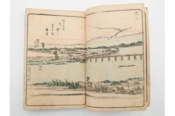 江戸期　文久3年　暁晴翁著　松川半山画　「宇治川両岸一覧 上」(木版画、和本、名所、地誌、古書)(R-084364)