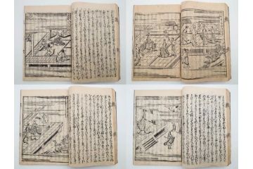 江戸期　寛文6年　「釈迦八相物語」5冊揃(木版画、仮名草紙、仏教、和本、古書)(R-084365)
