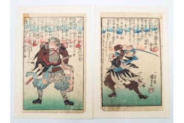 真作　江戸期　一勇斎国芳(歌川国芳)　「誠忠義士伝」　木版画浮世絵50枚セット　外箱付き　(R-084368)