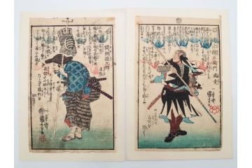 真作　江戸期　一勇斎国芳(歌川国芳)　「誠忠義士伝」　木版画浮世絵50枚セット　外箱付き　(R-084368)