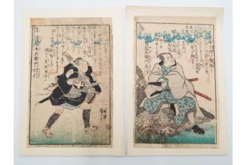 真作　江戸期　一勇斎国芳(歌川国芳)　「誠忠義士伝」　木版画浮世絵50枚セット　外箱付き　(R-084368)