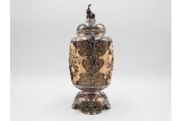明治期　芝山象嵌　花鳥図　双龍耳　一琴刻　螺鈿　純銀　七宝　共箱　精緻な職人技と芸術性が融合した見事な香炉(芝山細工、彫刻、香爐、仏具、茶道具)(R-084370)