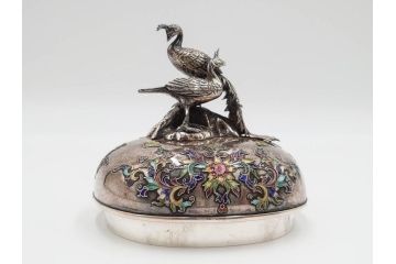 明治期　芝山象嵌　花鳥図　双龍耳　一琴刻　螺鈿　純銀　七宝　共箱　精緻な職人技と芸術性が融合した見事な香炉(芝山細工、彫刻、香爐、仏具、茶道具)(R-084370)