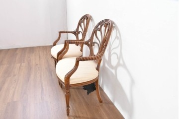 中古　アメリカ高級家具ブランド　ヒッコリーチェア(HICKORY CHAIR)　アームチェア2脚　セット定価約58万円相当　(R-084386)