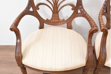 中古　アメリカ高級家具ブランド　ヒッコリーチェア(HICKORY CHAIR)　アームチェア2脚　セット定価約58万円相当　(R-084386)