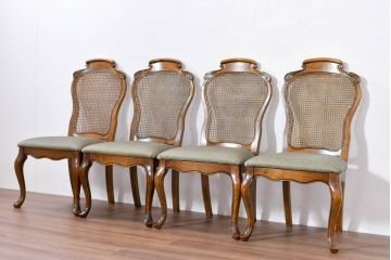 中古　アメリカ　落ち着いた色合いとクラシカルな装飾が調和した高級感あふれるチェア4脚セット(ダイニングチェア、椅子、イス、バラ売り可能)(R-084388)