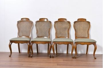 中古　アメリカ　落ち着いた色合いとクラシカルな装飾が調和した高級感あふれるチェア4脚セット(ダイニングチェア、椅子、イス、バラ売り可能)(R-084388)