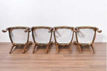 中古　アメリカ　落ち着いた色合いとクラシカルな装飾が調和した高級感あふれるチェア4脚セット(ダイニングチェア、椅子、イス、バラ売り可能)(R-084388)