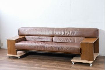 中古　CONDE HOUSE(カンディハウス)　BOLS(ボルス)　上質な大人空間を演出する本革の3人掛けソファ(アームソファ、3P、三人掛けソファ)(定価約86万円)(R-084389)